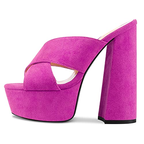 Castamere Women High Chunky Block Platform Heel Peep Open Toe Slip-on Sandals Casual Dress 5.9 Inches Heels Fuchsia