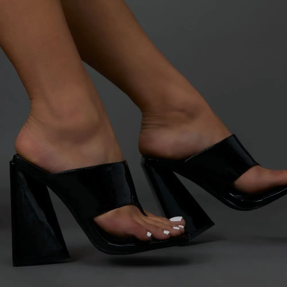 LEMONADE Womens Chunky High Heel Slip on Sandals Black