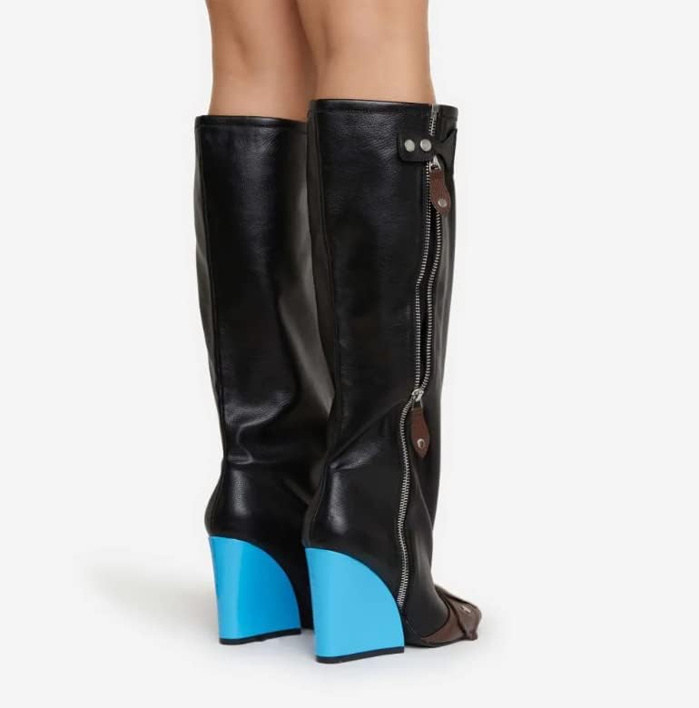 Lemonade Women's Buckle Detail Square Toe Wedge Heel Knee High Long Boot﻿ Senna Multi 7.5n