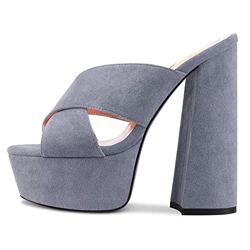 Castamere Women High Chunky Block Platform Heel Peep Open Toe Slip-on Sandals Casual Dress 5.9 Inches Heels Grey 13 M US