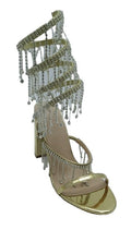 Wild Diva Women's Morris-605 Chandelier Embellished Rhinestone Spiral Coil Wrap Around Chunky Block Heels (Gold PU, US Footwear Size System, Adult, Women, Numeric, Medium,