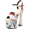 F&A LOVING Women's Platform Sandals Ankle Strap 6.9" Block High Heels Pipe dancing shoes