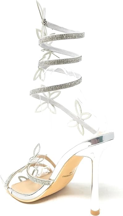Wild Diva Women Butterfly Rhinestone Strappy High Heels Sandals Narala 41 A Silver