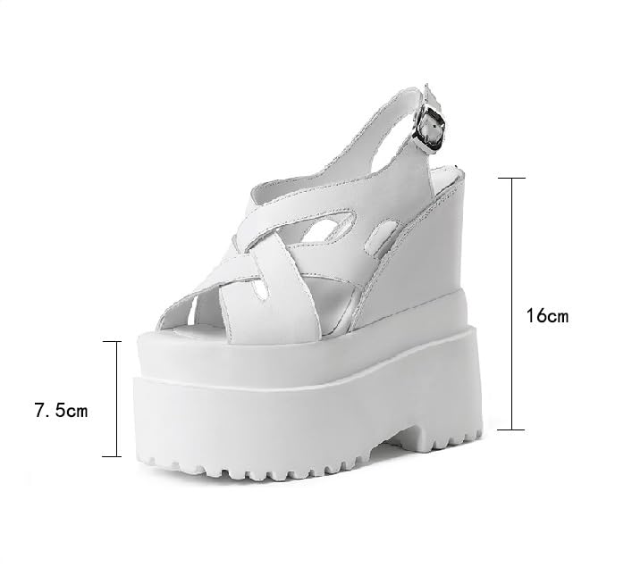 Loonglue Summer New Retro Super High Wedges Heels Platform Peep Toe Cross-tied Buckle Strap Genuine Leather Women Gladiator Sandals 240306