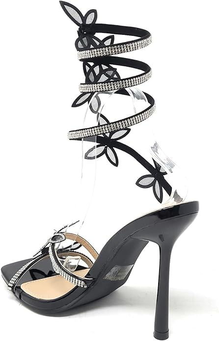 Wild Diva Women Butterfly Rhinestone Strappy High Heels Sandals Narala 41 Black 7
