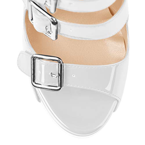 onlymakerheels Womens Heeled Sandals Peep Open Toe Ankle Boots Wrap Buckle Strap High Chunky Heels Zipper Sandals Red Size15