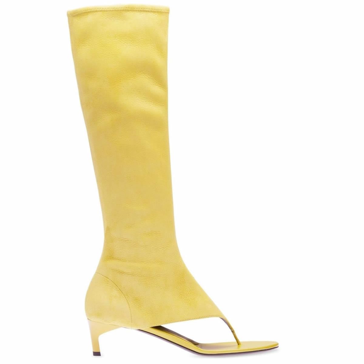 Women's Thong Style Open Toe Knee High Boots with Zipper Stretch Kitten Low Heel Tall Sandal Boots Kitten Heels Sandal Boots (Yellow matte, Adult, Women, 8.5, Numeric, US Footwear Size System, Medium)
