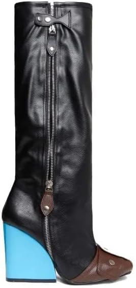 Lemonade Women's Buckle Detail Square Toe Wedge Heel Knee High Long Boot﻿ Senna Multi