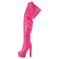 Richealnana Women's Over The Knee High Platform Thigh High Boots for Women Strap Lace-Up Chunky Heeled Buckle Strap Pink Size 8