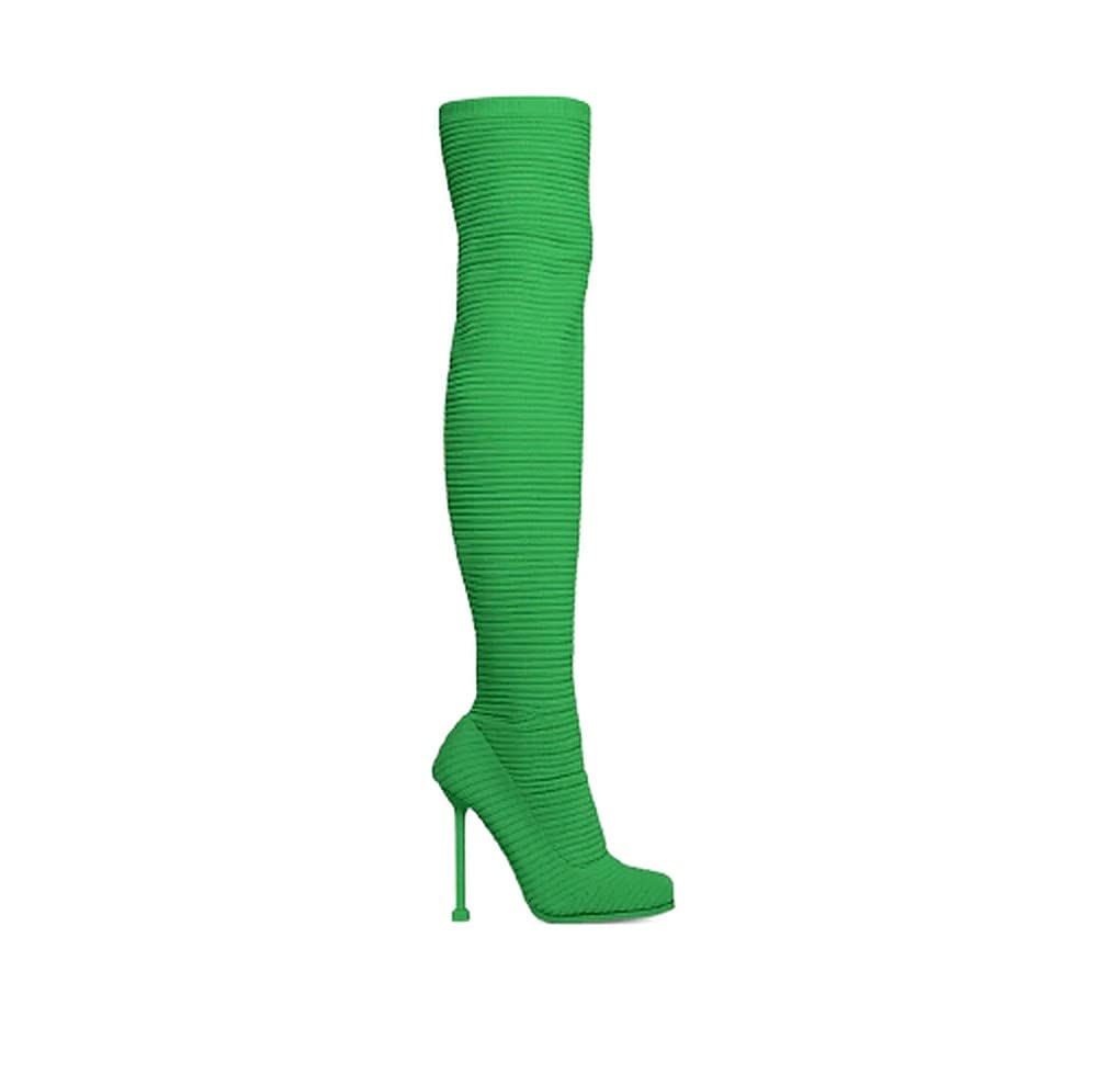 Lemonade Women's Over The Knee Heels Boots High Heel Stretch Knit Pointed To Thigh Long Boots -That Girl Green