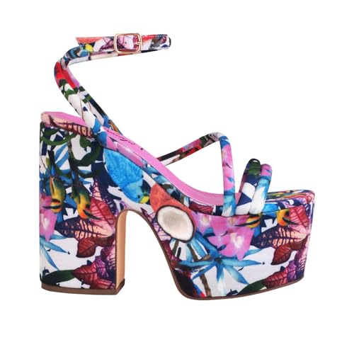 Privileged Lemon Drop Jicole Ankle-Strap Platform Heels for Women (Floral, US Footwear Size System, Adult, Women, Numeric, Medium, 10)