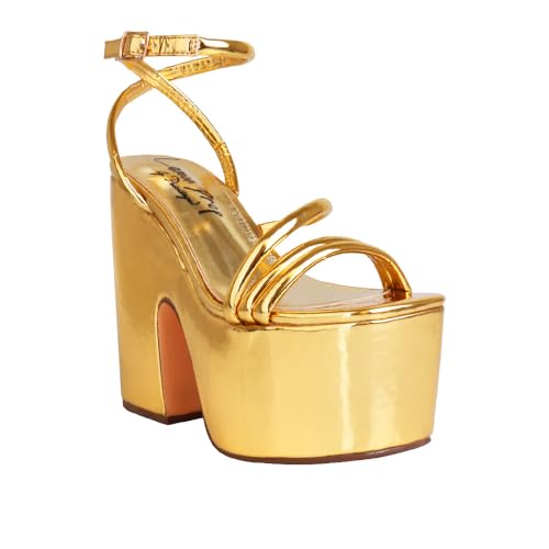 Privileged Lemon Drop Jicole Ankle-Strap Platform Heels for Women (Gold, US Footwear Size System, Adult, Women, Numeric, Medium, 11)