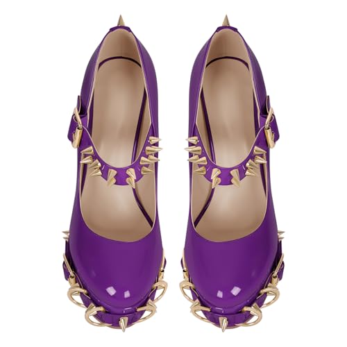 onlymakerheels Mary Jane Rivet Platform Chunky Heel Back Strap Pumps Purple Size13
