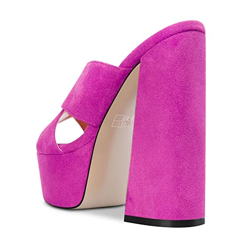Castamere Women High Chunky Block Platform Heel Peep Open Toe Slip-on Sandals Casual Dress 5.9 Inches Heels Fuchsia
