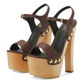 YDN Women's Platform Heeled Sandals Open Round Toe Chunky High Heels Backless Ankle Strap Sexy Casual Shoes for Spring Summer Party Saddle Brown
