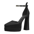 onlymakerheels Women’s Double High Chunky Platform Pointed Closed Toe Chunky Heels Ankle Strap Rhinestone Pumps Shoes for Dress Wedding Party Black