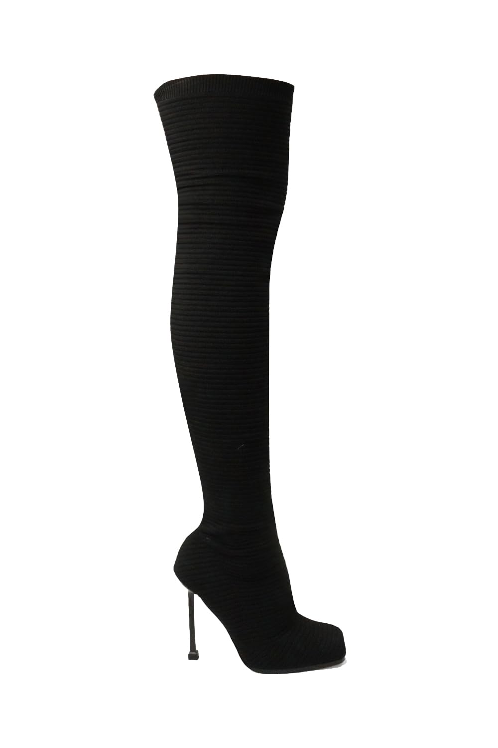 Lemonade Women's Over The Knee Heels Boots High Heel Stretch Knit Pointed To Thigh Long Boots -That Girl Black 7.5