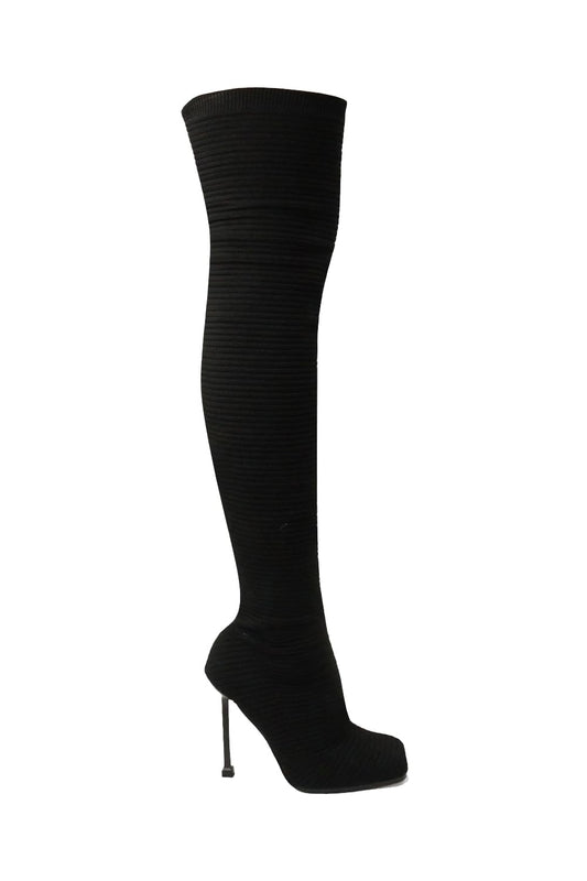 Lemonade Women's Over The Knee Heels Boots High Heel Stretch Knit Pointed To Thigh Long Boots -That Girl Black 7.5