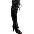Liliana Women's Peep Toe Lace-Up Chunky Heel Over The Knee Boot Drip-1