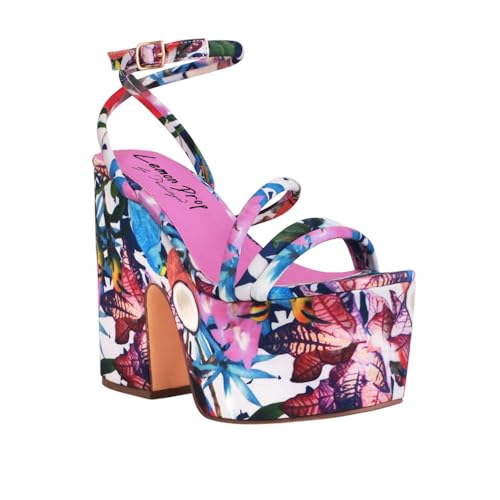 Privileged Lemon Drop Jicole Ankle-Strap Platform Heels for Women (Floral, US Footwear Size System, Adult, Women, Numeric, Medium, 10)
