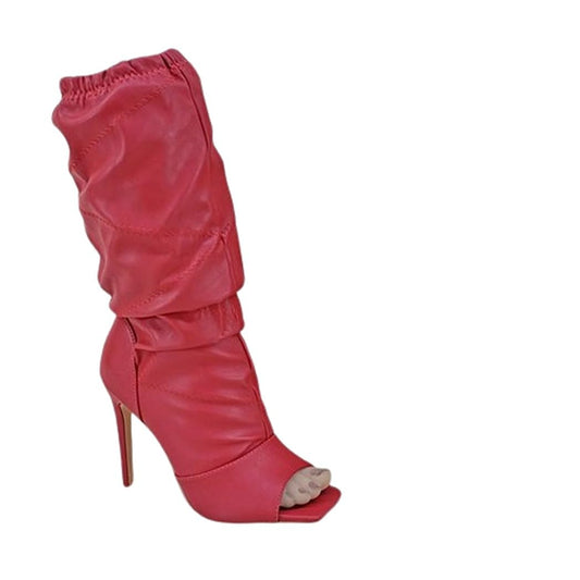 PAZZLE Women Peep Toe Knee High Boots Victoria-06 Red 11