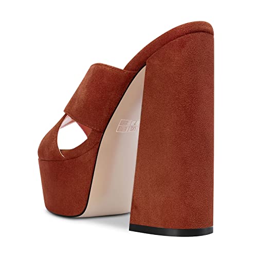 Castamere Women High Chunky Block Platform Heel Peep Open Toe Slip-on Sandals Casual Dress 5.9 Inches Heels Dark Brown