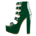 onlymakerheels Womens Heeled Sandals Peep Open Toe Ankle Boots Wrap Buckle Strap High Chunky Heels Zipper Sandals Green Size13