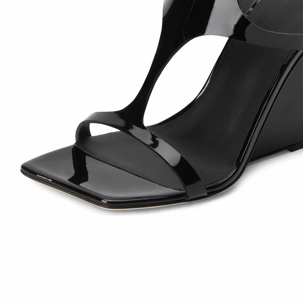 Kluolandi Women's Wedge Heeled Sandals Open Toe Criss-cross Strappy Sandals Heels Dress Shoes with Cut-out Design Black