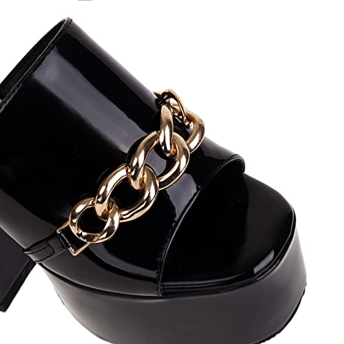 Makmeoyw Platform Heels Slippers Slip On Show Slingback Chunky Heels Sparkly Sandals Square Toe Mules Open Toe High Heels Slide-on Sandals Black Size 40