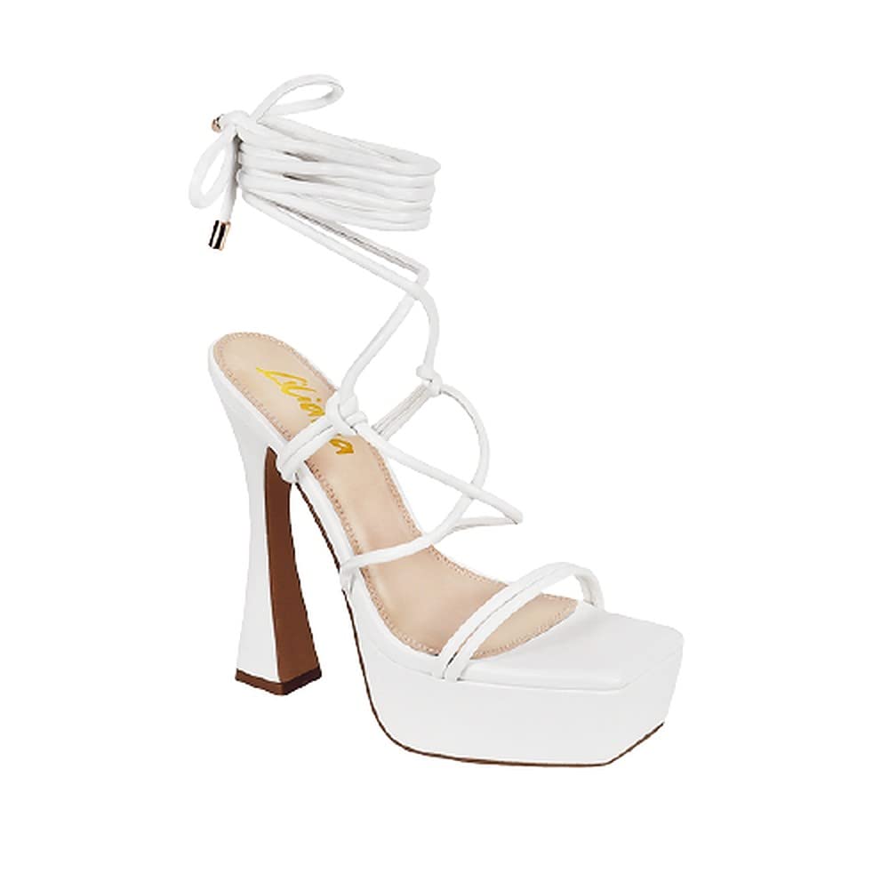 Liliana Women's Criss Cross Strap Lace Up Platform Chunky High Heel Sandals White 10