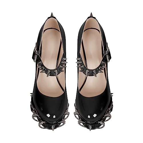 onlymakerheels Mary Jane Rivet Platform Chunky Heel Back Strap Pumps Black Size12