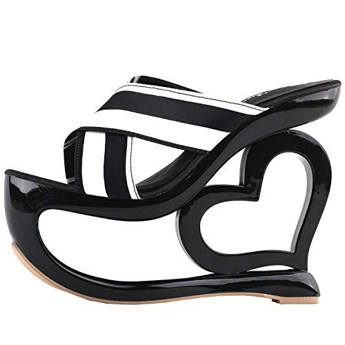 SHOW STORY Trendy Black White Two Tone Strappy Bridesmaids High Heel Platform Party Sandals,LF40218BK35,4US,Black