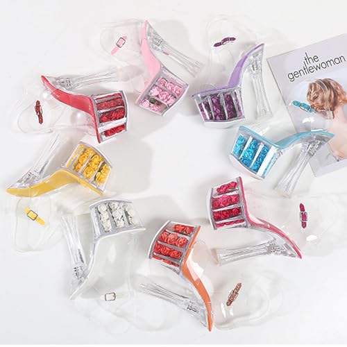 F&A LOVING Women Clear Flower Platform Sexy Sandals 6.9 Inch Block Heel Pole Dance Shoes