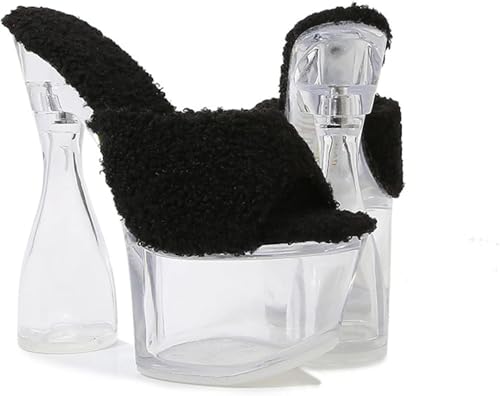 OXCOWNIU High Heeled Transparent Sandals Platform, PVC Sole, Faux Fur Lining Women's High-heeled Sandals