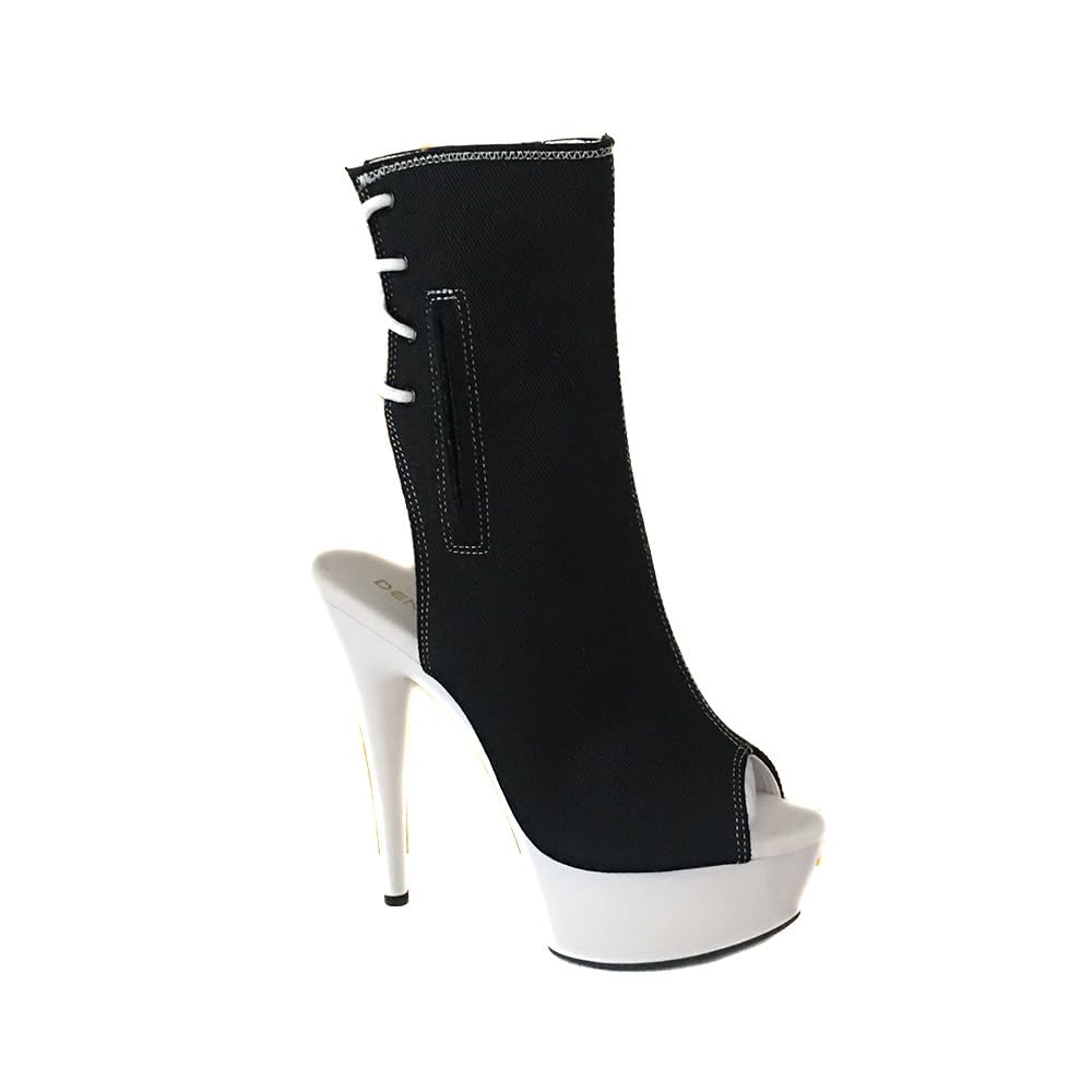 denova's Women's Canvas Very High Heel Lace Up Platform Pole Dance Ankle Boot with Zipper (12,Black 3)