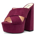 Castamere Women High Chunky Block Platform Heel Peep Open Toe Slip-on Sandals Casual Dress 5.9 Inches Heels Burgundy Red