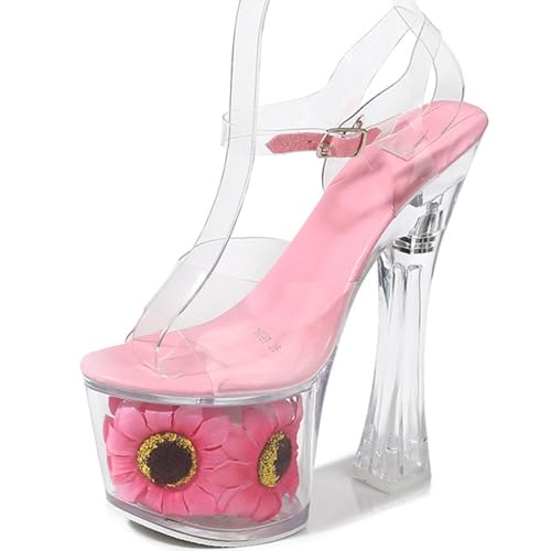 F&A LOVING Women Sunflower Platform Sandals Block Heel Open Toe High Heels 6.9 Inch