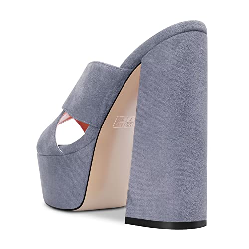 Castamere Women High Chunky Block Platform Heel Peep Open Toe Slip-on Sandals Casual Dress 5.9 Inches Heels Grey 13 M US