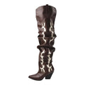 LEMONADE Women Over the Knee Thigh High Cowboy Boots, Chunky Block Heel Studded Slouch Cowgirl Western Boots Sending West Brown