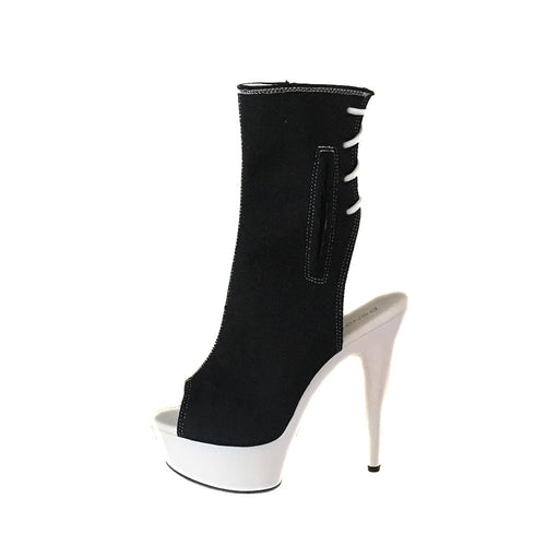 denova's Women's Canvas Very High Heel Lace Up Platform Pole Dance Ankle Boot with Zipper (12,Black 3)