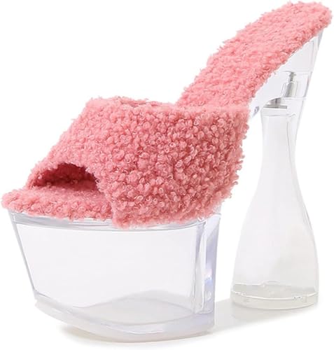 OXCOWNIU High Heeled Transparent Sandals Platform, PVC Sole, Faux Fur Lining Women's High-heeled Sandals