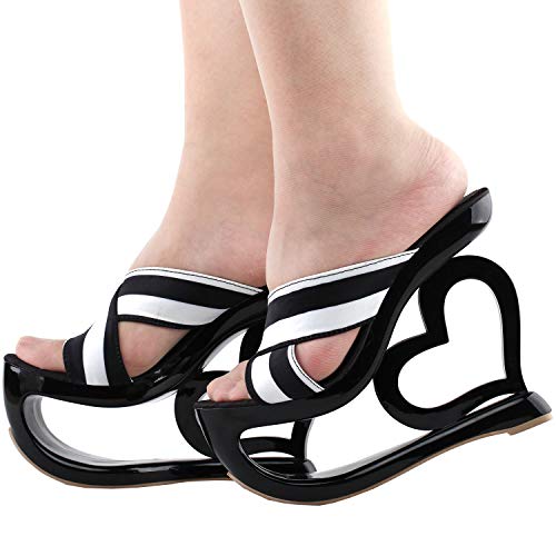 SHOW STORY Trendy Black White Two Tone Strappy Bridesmaids High Heel Platform Party Sandals,LF40218BK35,4US,Black