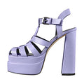 richealnini Double Platform Sandals with Buckles Square Open Toe Block Chunky Heels T-strap Adjustable Buckle Up Roman Fisherman Strappy Heel Ankle Strap Gladiator Pumps Outside Wedding Purple Size 15