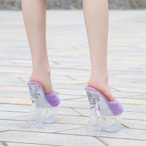 OXCOWNIU High Heeled Transparent Sandals Platform, PVC Sole, Faux Fur Lining Women's High-heeled Sandals