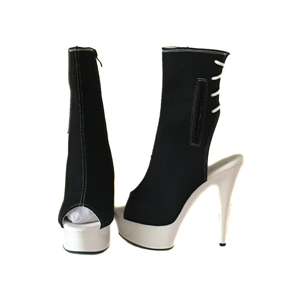 denova's Women's Canvas Very High Heel Lace Up Platform Pole Dance Ankle Boot with Zipper (12,Black 3)