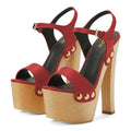 YDN Women's Platform Heeled Sandals Open Round Toe Chunky High Heels Backless Ankle Strap Sexy Casual Shoes for Spring Summer Party Red