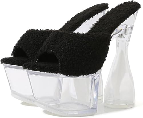 OXCOWNIU High Heeled Transparent Sandals Platform, PVC Sole, Faux Fur Lining Women's High-heeled Sandals