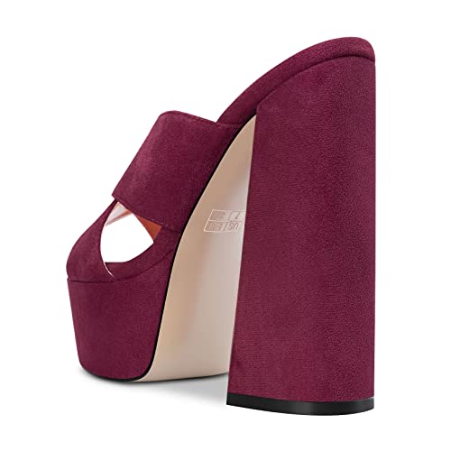 Castamere Women High Chunky Block Platform Heel Peep Open Toe Slip-on Sandals Casual Dress 5.9 Inches Heels Burgundy Red
