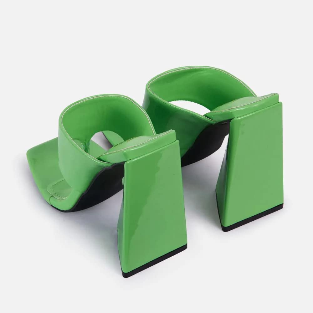 LEMONADE Womens Chunky High Heel Slip on Sandals Green Size