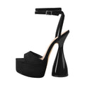 LISHAN Women's Platform High Heels Slingback Block Chunky Heel Backless Ankle Buckle Round Open Toe Faux Suede Heeled Sandals Dressy Prom Dancing Ankle Strappy Solid Color Shoes Black